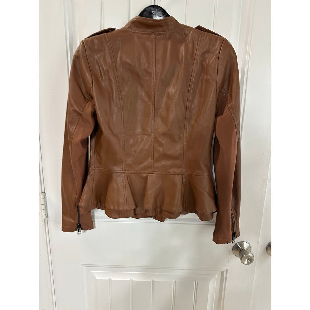 Gili Vegan Faux Leather Jacket Women 4 Brown Feminine Moto Biker Tired Cowgirl - Picture 3 of 12